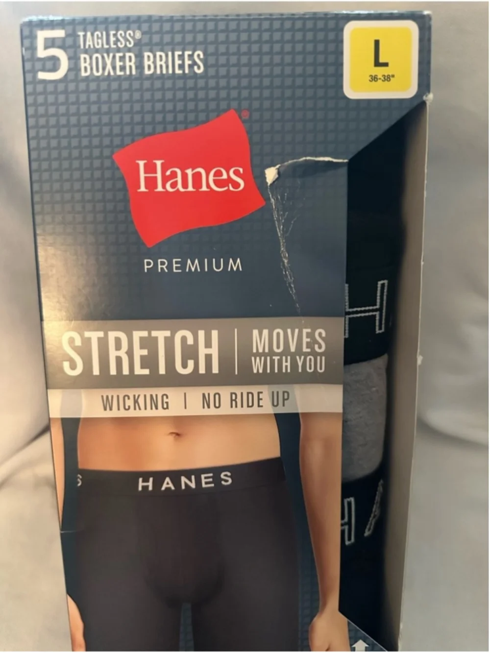 Hanes Premium Stretch Boxer Briefs 5 Pack Mens Size Large 36-38 Tagless
